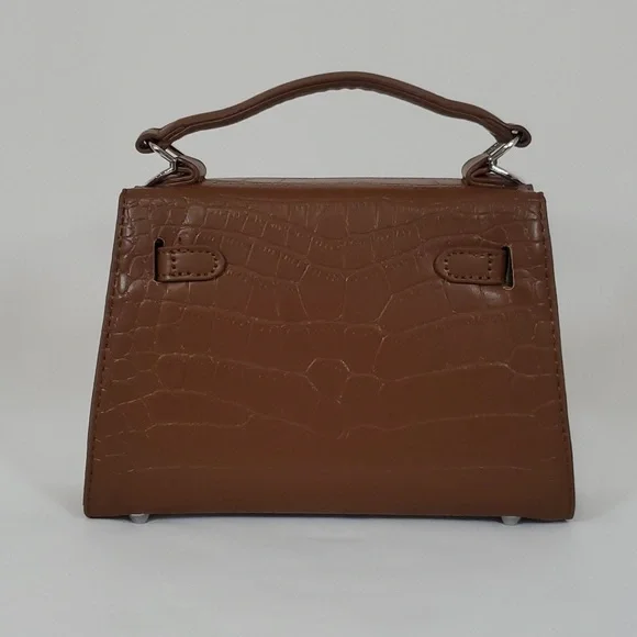 NEW BROWN CROC EMBOSSED FAUX LEATHER SMALL SATCHEL CROSSBODY BAG - Picture 7 of 13